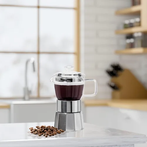 Miniatura 6 de Oggi Cafetera de café expreso para estufa, cafetera italiana de vidrio borosilicato de 4 tazas (4 onzas)