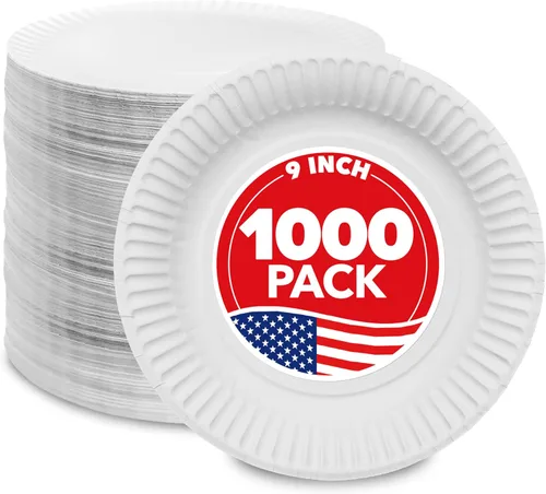 Miniatura 6 de Stock Your Home Platos de papel de 9 pulgadas sin recubrimiento, platos desechables de uso diario de 9 pulgadas, a granel, blanco, 300