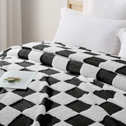 Miniatura 3 de Exclusivo Mezcla - Manta de franela super suave y cálida con diseño de vellón esponjoso, para sofá, cama, con lindo patrón a cuadros, negro, 50" x