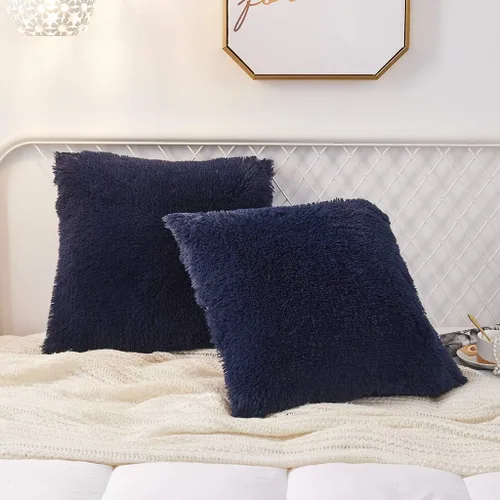 Miniatura 20 de Juego de 2 fundas de almohada estándar de piel sintética de terciopelo suave, fundas de almohada decorativas con cierre de cremallera