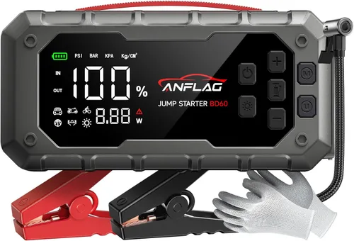 Arrancador de batería para automóvil 10 en 1 con compresor de aire, arrancador de batería de 8000A 160PSI (todo gas/14L diésel), arrancador portátil