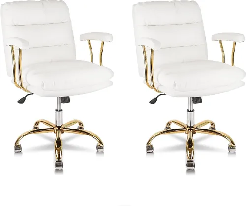 KLASIKA Paquete de 2 sillas ergonómicas de escritorio de oficina para personas pesadas con ruedas y brazos, silla de computadora de piel sintética