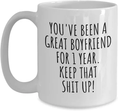 Miniatura 9 de 1 Año Aniversario Novio Taza Regalo divertido para Bf Él 1er Fechado Primer año Relación Pareja Juntos Café Té Taza