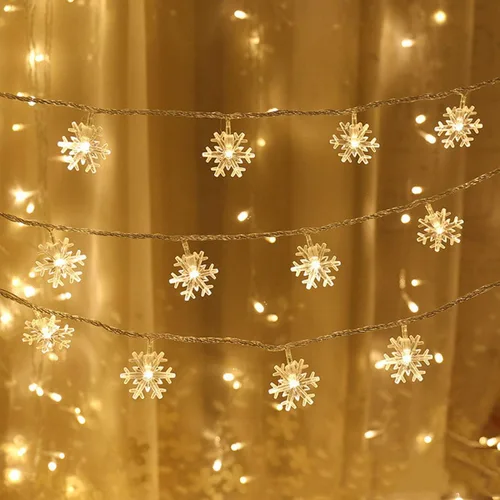 Miniatura 7 de WesGen - Guirnalda de luces de Navidad, tira de luces de copo de nieve, funciona con pilas, impermeable, 20 pies, 40 luces LED para Navidad, jardín