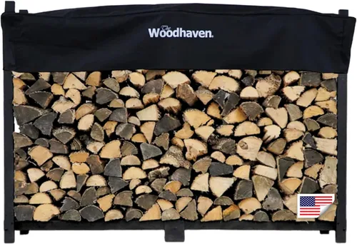 Woodhaven 6 pies negro – resistente fabricado en los Estados Unidos – Estante de leña para almacenamiento de leña al aire libre con juego de