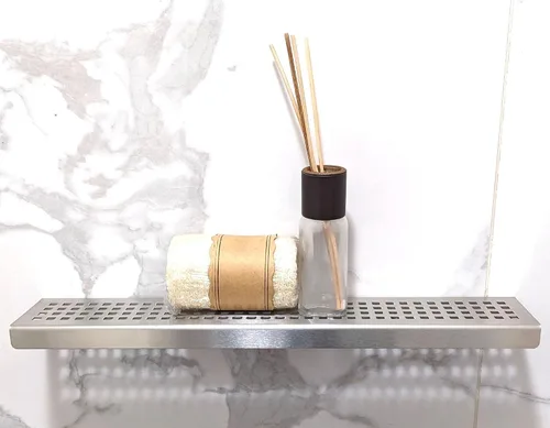Miniatura 2 de SereneDrains Estante de ducha de acero inoxidable de níquel cepillado para taladro de ducha interior, montaje en pared, estante pequeño de baño
