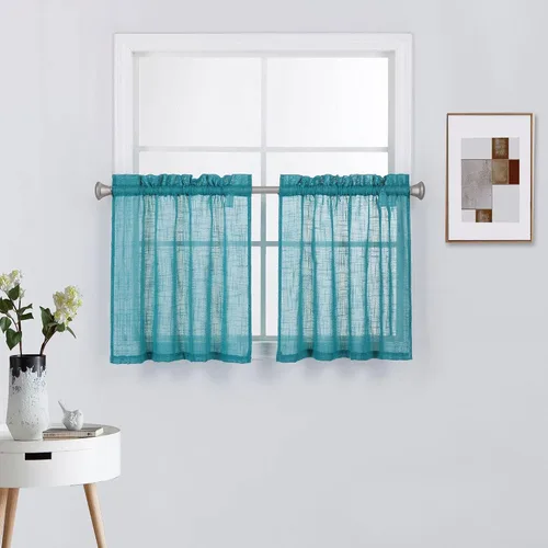 Miniatura 7 de Diamond Home Linens 2 paneles cortos con bolsillo para barra, filtrado de luz, de lino, texturizado, para ventanas pequeñas, 27 pulgadas de ancho x
