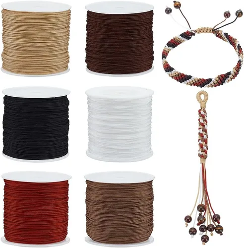 PH PandaHall 600 yardas de nailon de 0.031 in, 6 colores, cordón de nudo chino de nailon Kumihimo hilo de macramé trenzado para pulseras de amistad,
