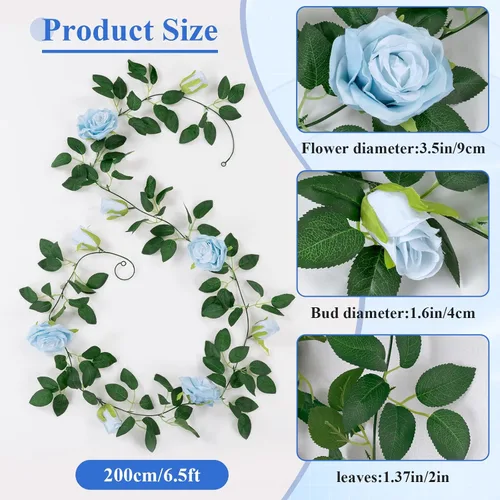 Miniatura 3 de U'Artlines Paquete de 3 guirnaldas de flores artificiales de seda de vid azul de 19.5 pies en total para interiores y exteriores, hogar, boda, arco