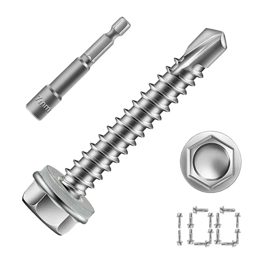 Miniatura 16 de 150 tornillos autoperforantes #8 x 2 para metal, tornillos hexagonales de acero inoxidable 410, tornillos Tek magnéticos de alta resistencia