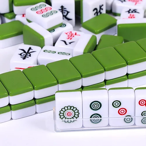 Miniatura 5 de Mahjong, juego de mahjong chino, 144 azulejos grabados, juego de viaje portátil para juego familiar/equipo, a partir de 9 años a adultos Verde