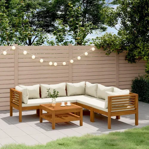 Miniatura 21 de 6 Piece Outdoor Patio Furniture Set, Modular Acacia Wood Garden Lounge Set with Weather Resistant Cushions, Cream Brown Modern Seating for Balcony