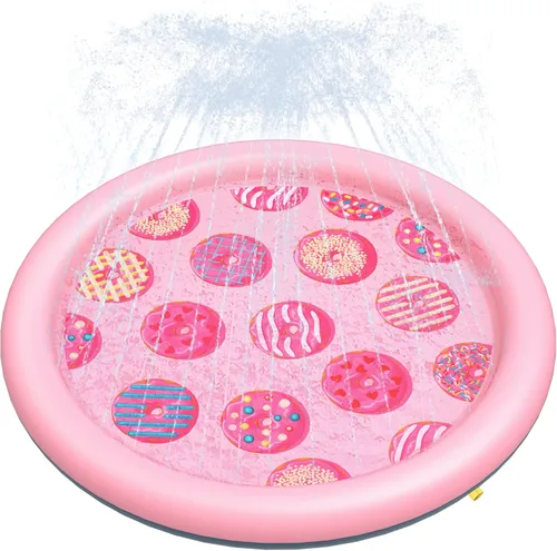 Peteast Alfombrilla Antisalpicaduras Antideslizante con Estampado de Rosquilla Rosa para Niños y Perros de 0.58 mm de Grosor, Piscina Rociadora para