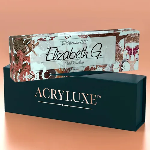Miniatura 8 de Placa de nombre personalizada para escritorio, placas de nombre personalizadas para escritorio, 2½ x 8 pulgadas, acrílico grueso cristalino, caja