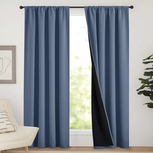 Miniatura 117 de NICETOWN Cortinas blancas 100% opacas, 2 capas gruesas completamente opacas con bolsillo para barra, cortinas aislantes térmicas para Blanco puro