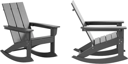 Miniatura 40 de HDPE Laguna Silla mecedora Adirondack de polietileno para exteriores (juego de 2), color negro