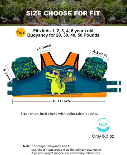 Miniatura 3 de AEOCOO Flotador Saltador de Charco 20-30-50-60-70 Libras, Chaleco de Natación para Niños Pequeños de 1-3-5-6-9 Años, Flotadores de Piscina