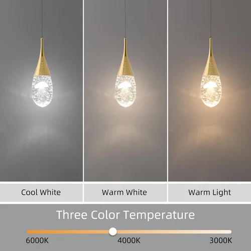 Miniatura 2 de JoollySun Mini lámpara colgante de cristal: 1 luz de lágrima regulable de 3 colores (3000 K-6000 K) colgante LED para isla de cocina baño - cromo