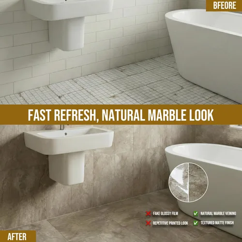 Miniatura 2 de Azulejos de suelo para despegar y pegar, suelo de vinilo impermeable de 12 pies cuadrados, azulejos gruesos de aspecto de mármol beige y marrón