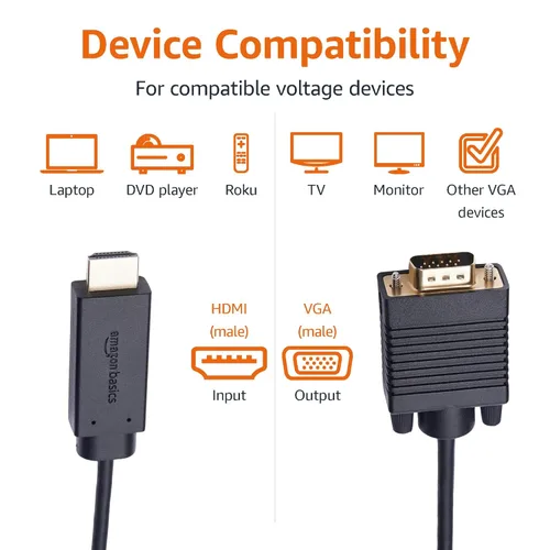 Miniatura 3 de Amazon Basics - Cable HDMI (fuente) a VGA (pantalla), chapado en oro, 6 pies, color negro (NO bidireccional)