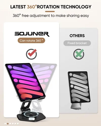 Miniatura 2 de Soporte Plegable de Aluminio para Tableta para Escritorio, Soporte Giratorio de 360° para iPad y Tableta – Soporte de Escritorio Portátil y Estable