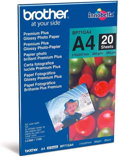 Miniatura 2 de Brother Papel fotográfico BP71GA4, A4, Premium Plus brillante, 11.693 in (ancho) x 8.268 in (largo), 20 hojas, suministros originales de Brother