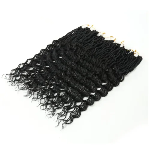 Miniatura 3 de Extensiones de cabello sintético de ganchillo con extremos rizados profundos de 24 pulgadas, paquete de 8 paquetes de trenzas sintéticas suaves de 1b
