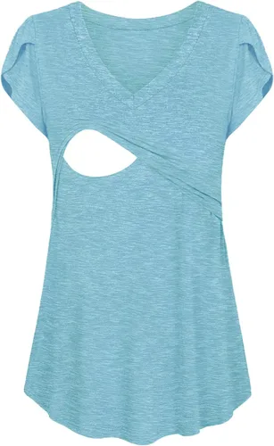Miniatura 2 de CzzzyL Camisetas de punto con cuello en V y manga de pétalos de lactancia para mujer