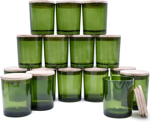 Miniatura 40 de SHOWIN Tarros gruesos para hacer velas, 16 unidades, tarros vacíos de 7 onzas con tapas de madera para hacer velas, contenedor de muestra