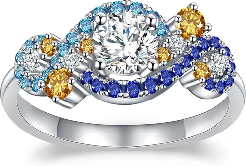 Kolmnurk Anillo de eternidad de moissanita de 0.5 quilates, 1 unidad, 2 quilates, Van Gogh, la noche estrellada, corte redondo, diamante cultivado