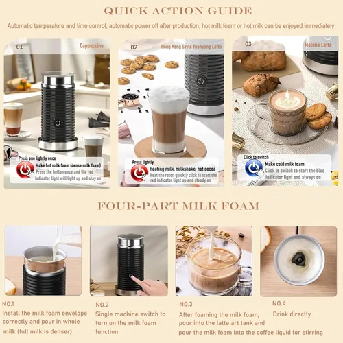 Miniatura 5 de Máquina espumadora de leche, espumador de leche automático, eléctrico para espuma fría y caliente, espuma o leche térmica, espumador de leche
