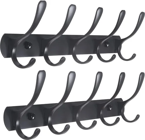 Miniatura 10 de SKOLOO Perchero de pared moderno, perchero de pared de metal con 5 ganchos, resistente riel de pared para colgar abrigos, chaquetas, ropa, Negro