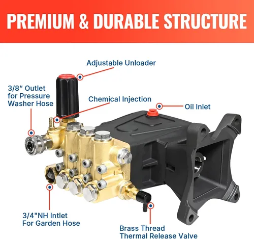 Miniatura 3 de YAMATIC Bomba de hidrolavadora horizontal de émbolo triple eje de 1 pulgada 4000 PSI 3.5 GPM, repuesto para Simpson AAA 90034, 90039,90038, Honda