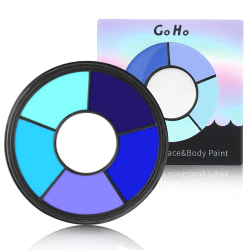 Go Ho Pintura facial azul de 6 colores, crema lavable, fórmula facial para Halloween, cosplay, paleta de maquillaje FX, pintura facial profesional,