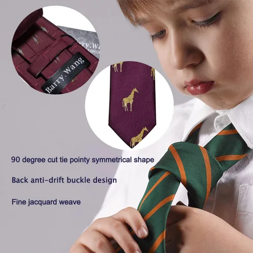 Miniatura 28 de Barry.Wang Corbata de niño regular seda tejida rayas sólido lazo bolsillo cuadrado