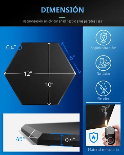 Miniatura 6 de ZenSonic Paquete de 12 paneles de espuma autoadhesivos a prueba de sonido para paredes de 12 x 10 x 0.4 pulgadas, paneles acústicos hexagonales