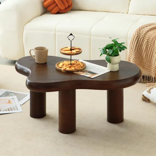 Miniatura 10 de Mesa de Centro Nube de 34"(L), Mesa de Centro de Madera Moderna para Sala de Estar, Mesas Centrales de Acento Únicas con 3 Patas, Mesas de Té