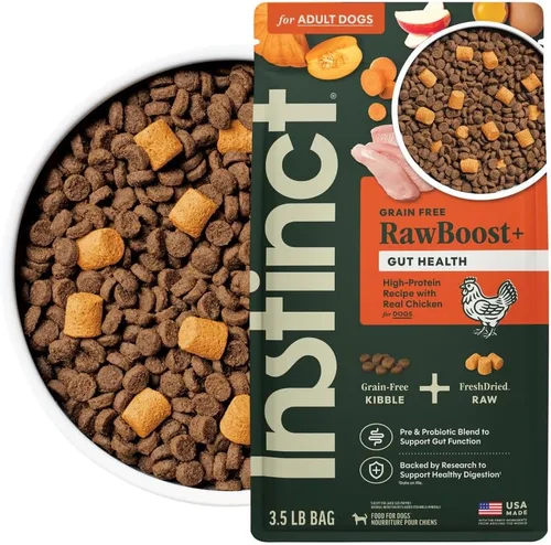Instinct Raw Boost Gut Health, alimento seco natural para perros con trozos liofilizados, receta sin granos, pollo real, bolsa de 3.5 libras
