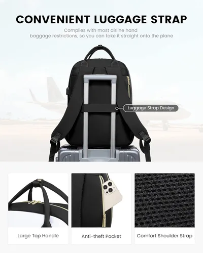 Miniatura 5 de LOVEVOOK Mochila para laptop para mujer, ligera, casual, portátil de 15.6 pulgadas, puerto USB, tela Oxford, correas ergonómicas para el hombro, 18