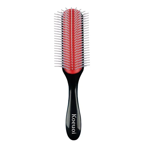 Miniatura 8 de Cepillo clásico de peinado para cabello rizado húmedo o seco. Cepillo negro de 9 filas para desenredar, separar y dar forma rojo (1 pieza)