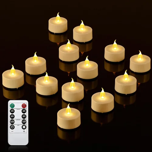 Miniatura 11 de JOSU Velas sin llama, 12 luces LED parpadeantes, funciona con pilas, con temporizador y clips remotos, velas cónicas de ventana blanca cálida
