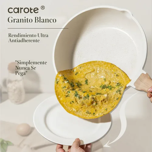 Miniatura 5 de CAROTE Juego de ollas y sartenes antiadherentes, juego de utensilios de cocina de inducción de granito blanco, 10 piezas antiadherentes con sartenes