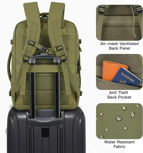 Miniatura 5 de Gieury Mochila de viaje, mochila extragrande expandible de 50 litros para hombres y mujeres, mochila de transporte para aviones, artículos Verde