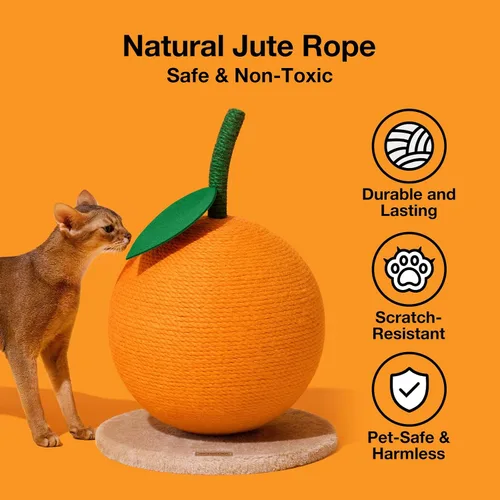 Miniatura 2 de VETRESKA Poste Rascador para Gatos Naranja, Lindo Rascador para Gatos con Cuerda de Yute, Poste Rascador Vertical para Gatos de Interior y Gatitos