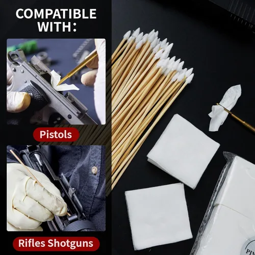 Miniatura 5 de Suministros de limpieza de armas PINGMIC - Juego de parches de limpieza de armas y hisopos de algodón largos, hisopos de algodón de 15 cm, paño sin