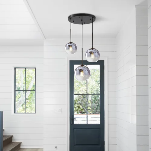 Miniatura 3 de KCO Iluminación Moderna Lámpara Colgante de 3 Luces con Globo de Vidrio Gradiente en Plata, Luminaria de Techo con Cordón Ajustable, Candelabro