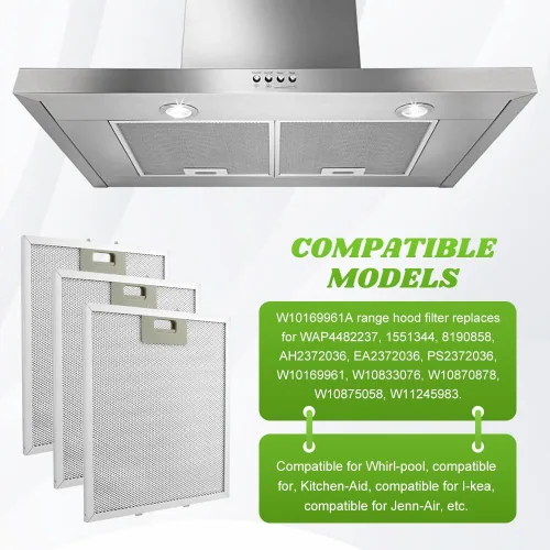 Miniatura 8 de W10169961A - Filtro de campana extractora de 5 capas, color plateado, filtro de grasa de campana de malla de aluminio de 10.5 x 12 pulgadas, apto
