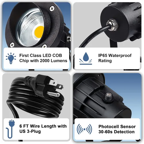 Miniatura 5 de SUNVIE Foco LED para exteriores con sensor de luz fotocélula del anochecer al amanecer, luces de paisaje de 20 W, 120 V CA, 3000 K, blanco cálido
