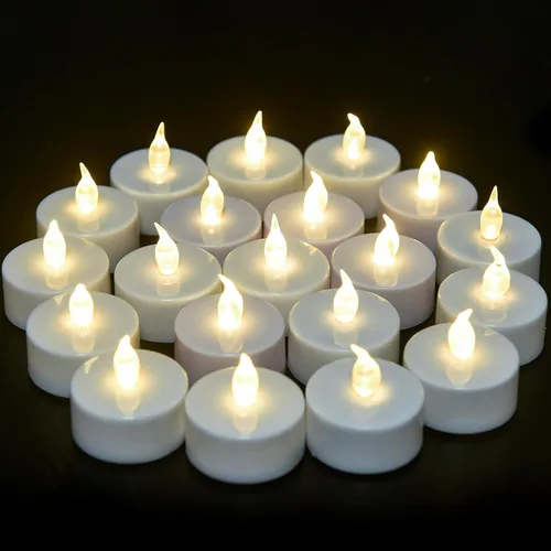 Miniatura 10 de VETOUR 50 Piezas Velas de Té con Pilas: Velas de Té LED Realistas Sin Llama con Batería Estable, Velas Falsas Parpadeantes de Larga Duración