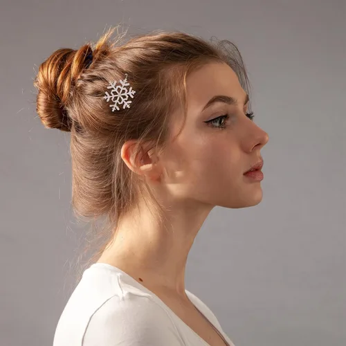 Miniatura 6 de Beaupretty Pinzas para el cabello con diseño de copo de nieve de Navidad, 8 unidades, pasadores de diamantes de imitación para mujeres y niñas